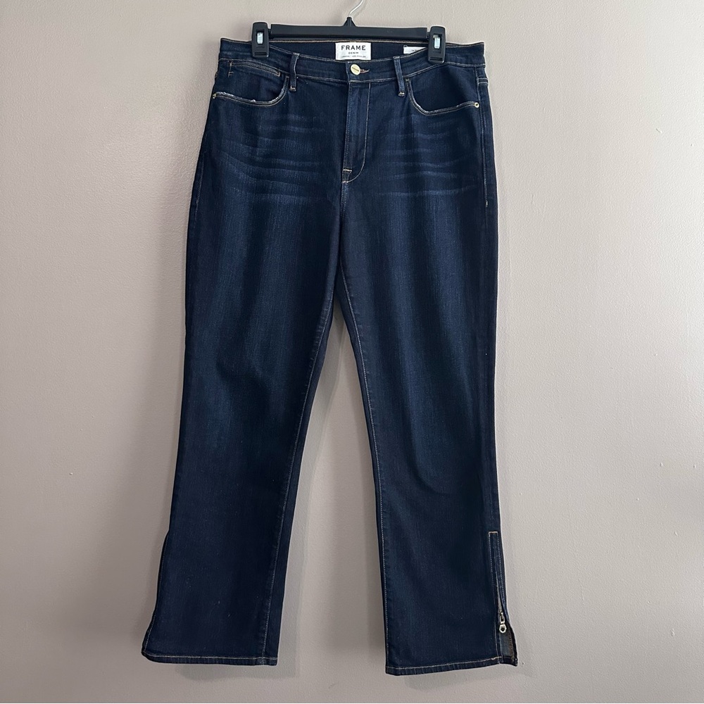 Frame Denim Le High Straight Leg Jeans Womens 32 Dark Wash Zip Ankle Classic